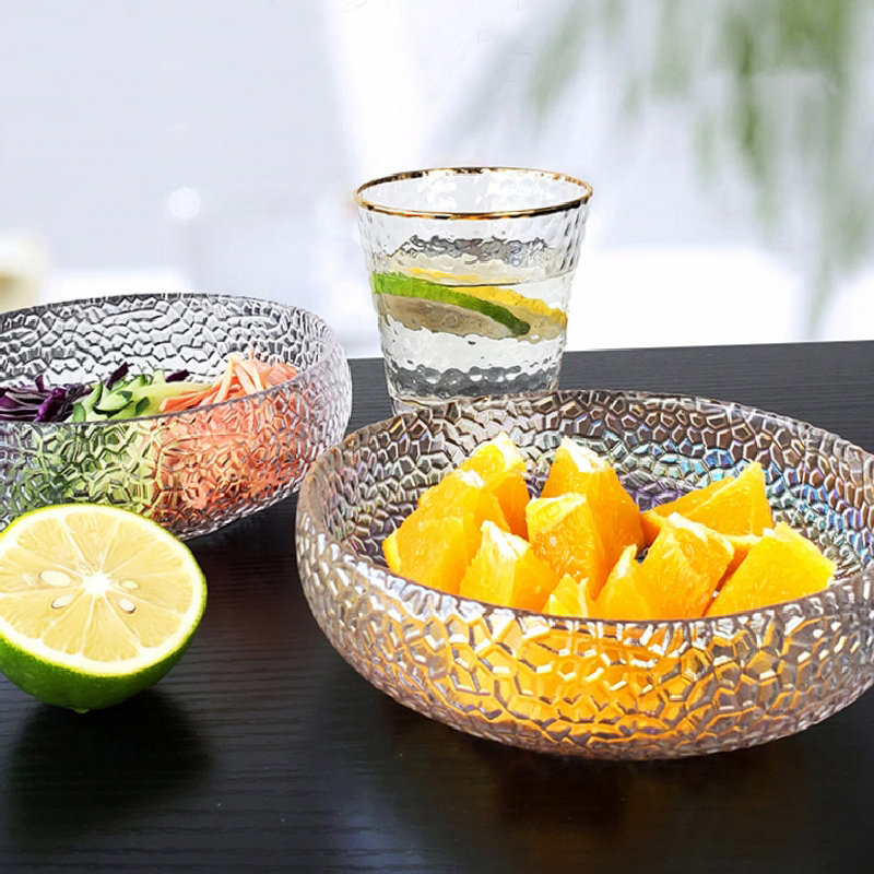 Japanese Hammer Pattern Gold Rim Glass Bowl Salad Bowl Set Home Fruit Plate Creative Nordic Style Tableware Dessert Bowl Specification drawing