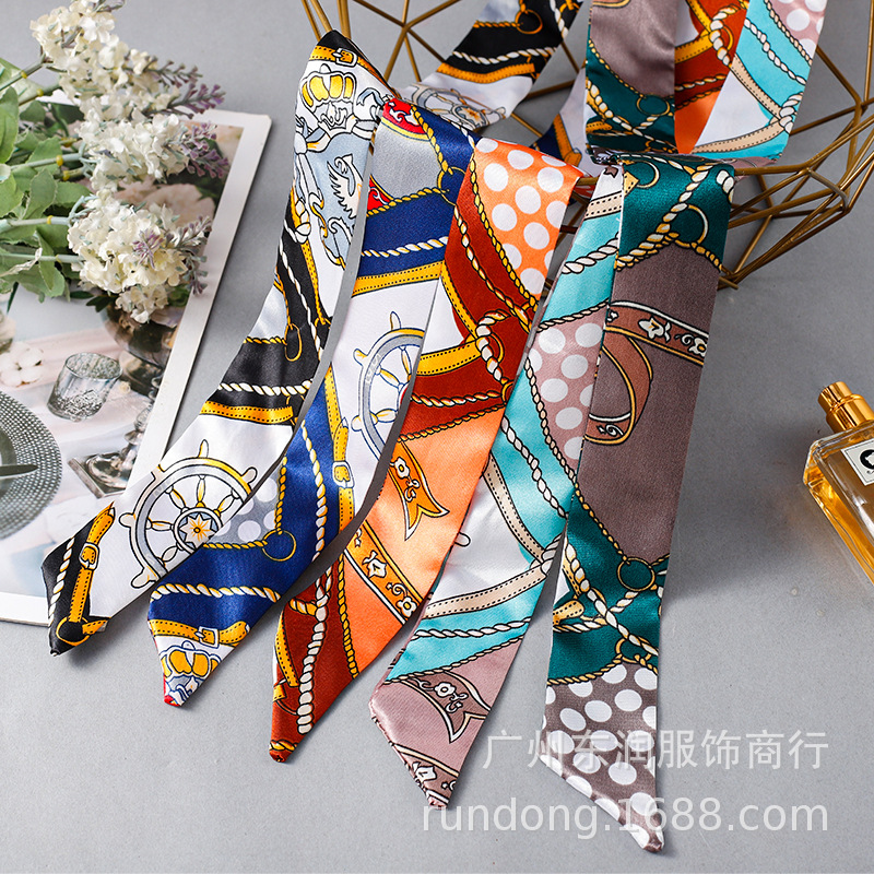 Spot Silk Scarf Wholesale Long Diagonal Silk Scarf Scarf Streamer Belt Tie Bag Bow Small Silk Scarf Specification drawing