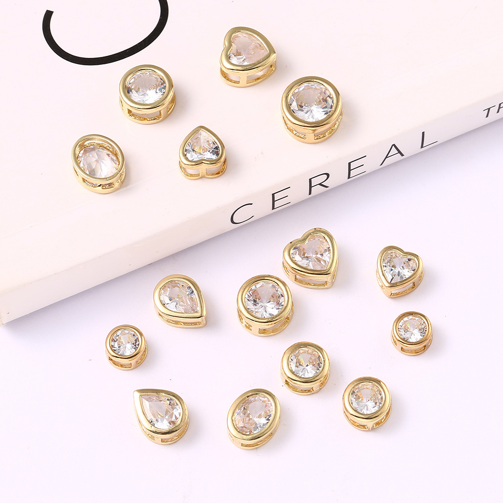 欧美镶金边锆石爱心水滴饰品配件DIY手链项链配饰 可拆卸洞洞鞋扣