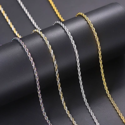 Europe And The United States Popular Hip Hop Hipster Stainless Steel Twist Chain Men's Titanium Steel Vacuum Plated 3Mm Necklace With Chain Wholesale