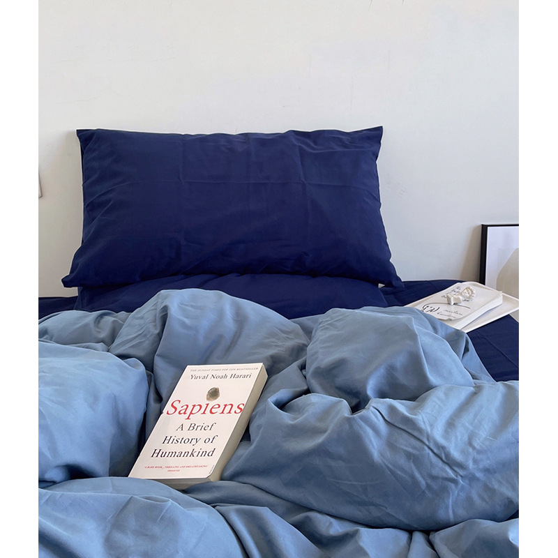 Iyr7 Call Me By Your Name /Ins Ocean Blue Cotton Bed Sheet 4-Piece Set Plain Quilt Cover 3-Piece Bed Cover Item Picture