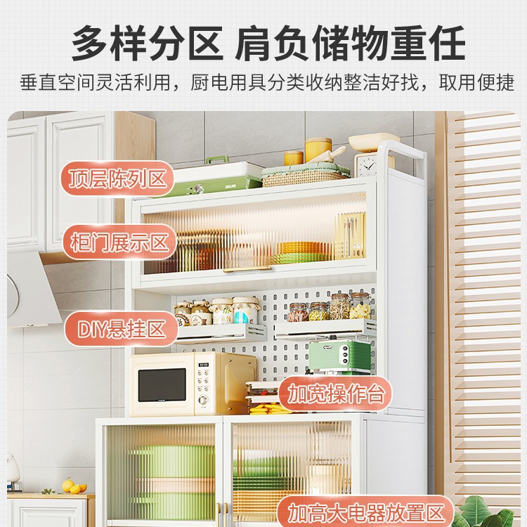 Side Cabinet Storage Rack Kitchen Floor Multi-Layer Cabinet Storage Cupboard Pvc With Door Multi-Function Microwave Oven Storage details Picture