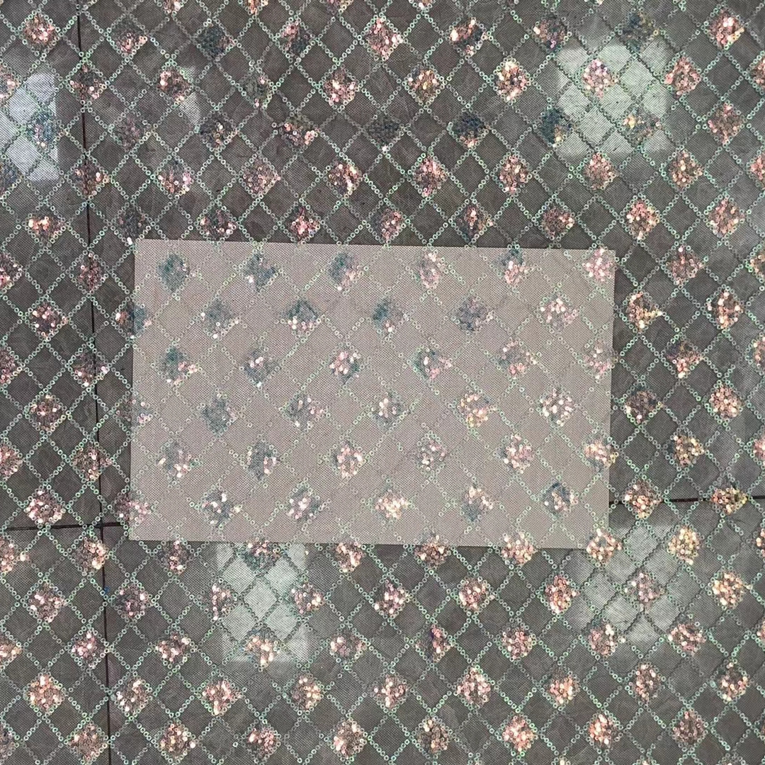 Hongli Technology HLJC-1125 new mesh checkered sequined embroidered fabric for spring and summer women's wear, stage wear, wedding gowns and evening gowns. Sequined fabric supports cut rice samples, direct delivery and customization in stock details Picture