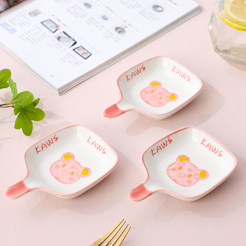 [3 Sets] Home Internet Red Cartoon Girl Heart Cute Pink Violence Bear Ceramic Dipping Saucer Set details Picture