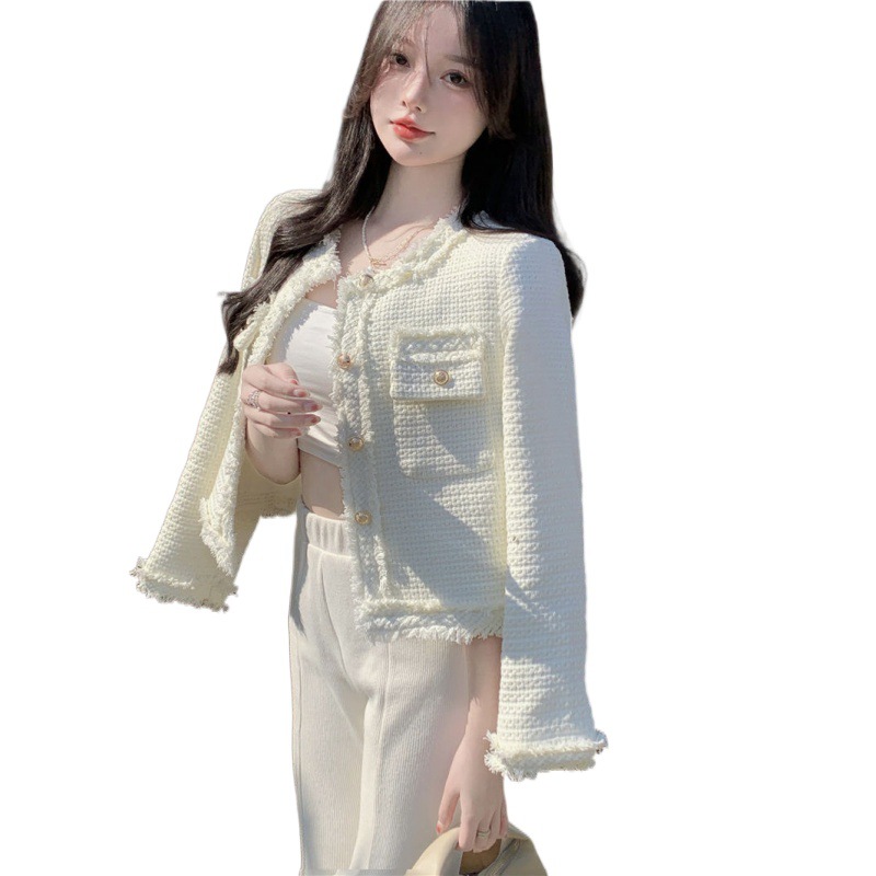 Rong Guan Da New Spring And Autumn All White Small Fragrant Wind Coat Women Unique Chic Design Sense Of Short Top Item Picture