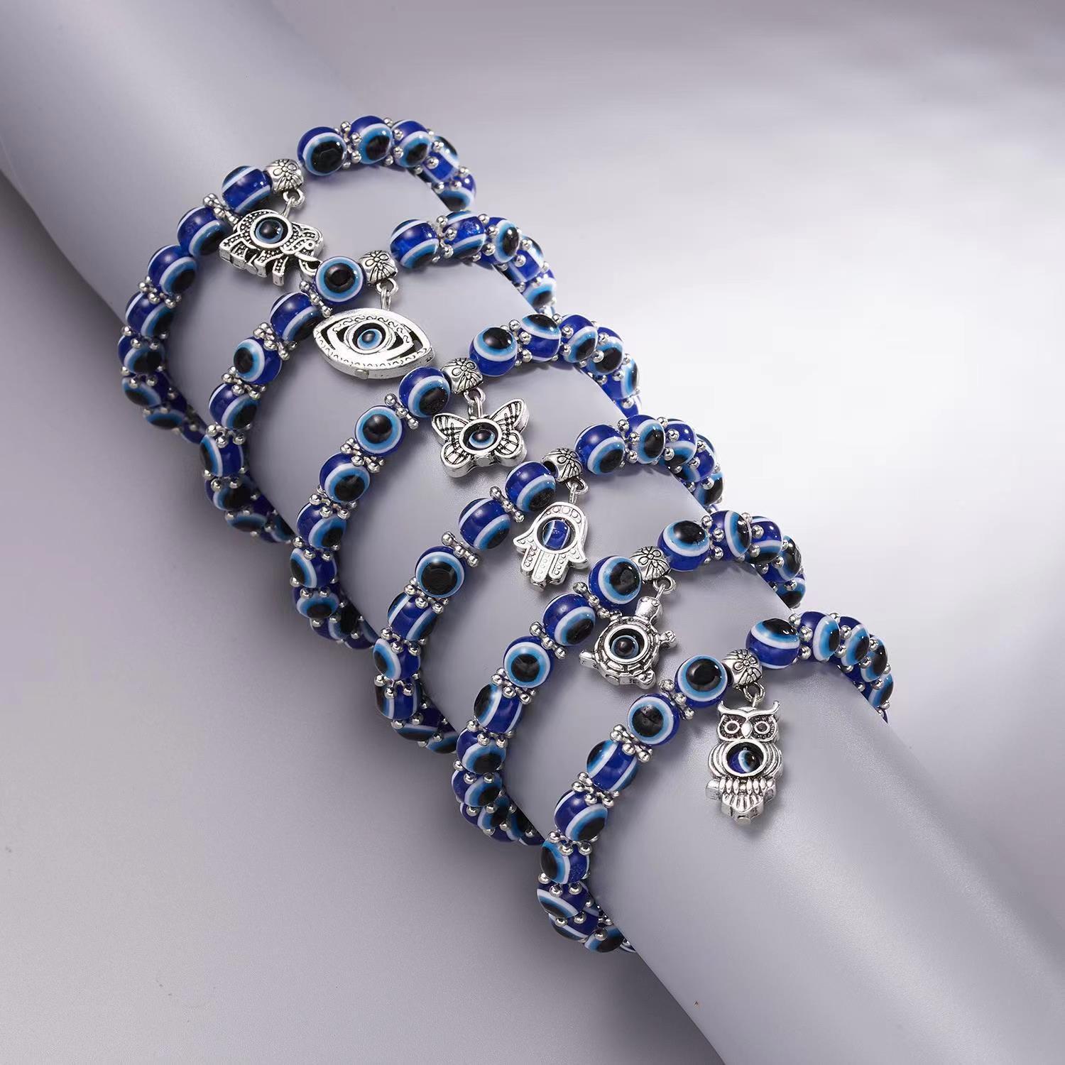 Amazon cross-border best-selling retro blue 8mm Devil's Eye resin beaded elastic bracelet for men and women friendship bracelet