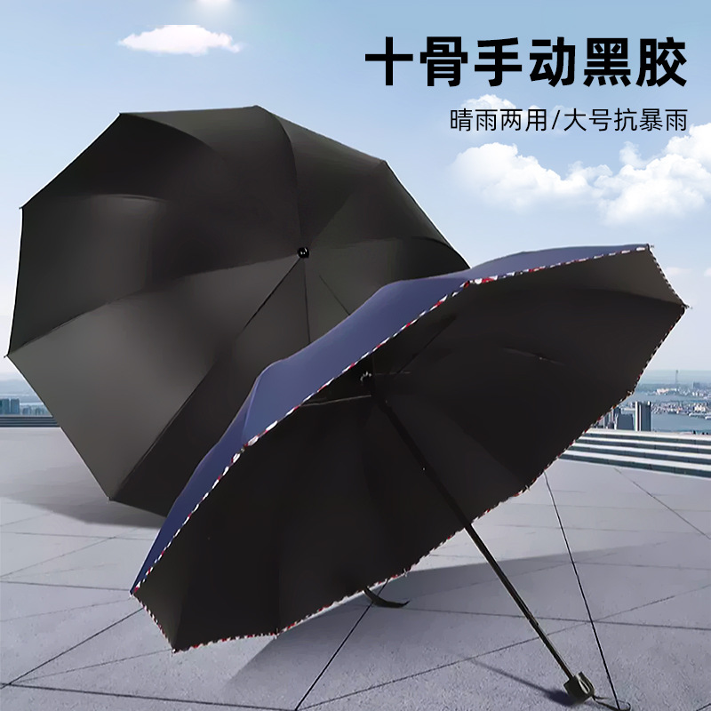 三折雨伞加大加厚折叠防晒遮阳超大十骨黑胶商务伞广告礼品晴雨伞图
