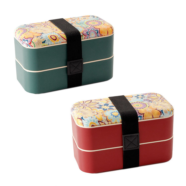 Single and double layer strap divider lunch box Large capacity national fashion printed lunch box Outdoor picnic sealed Japanese bento box Item Picture