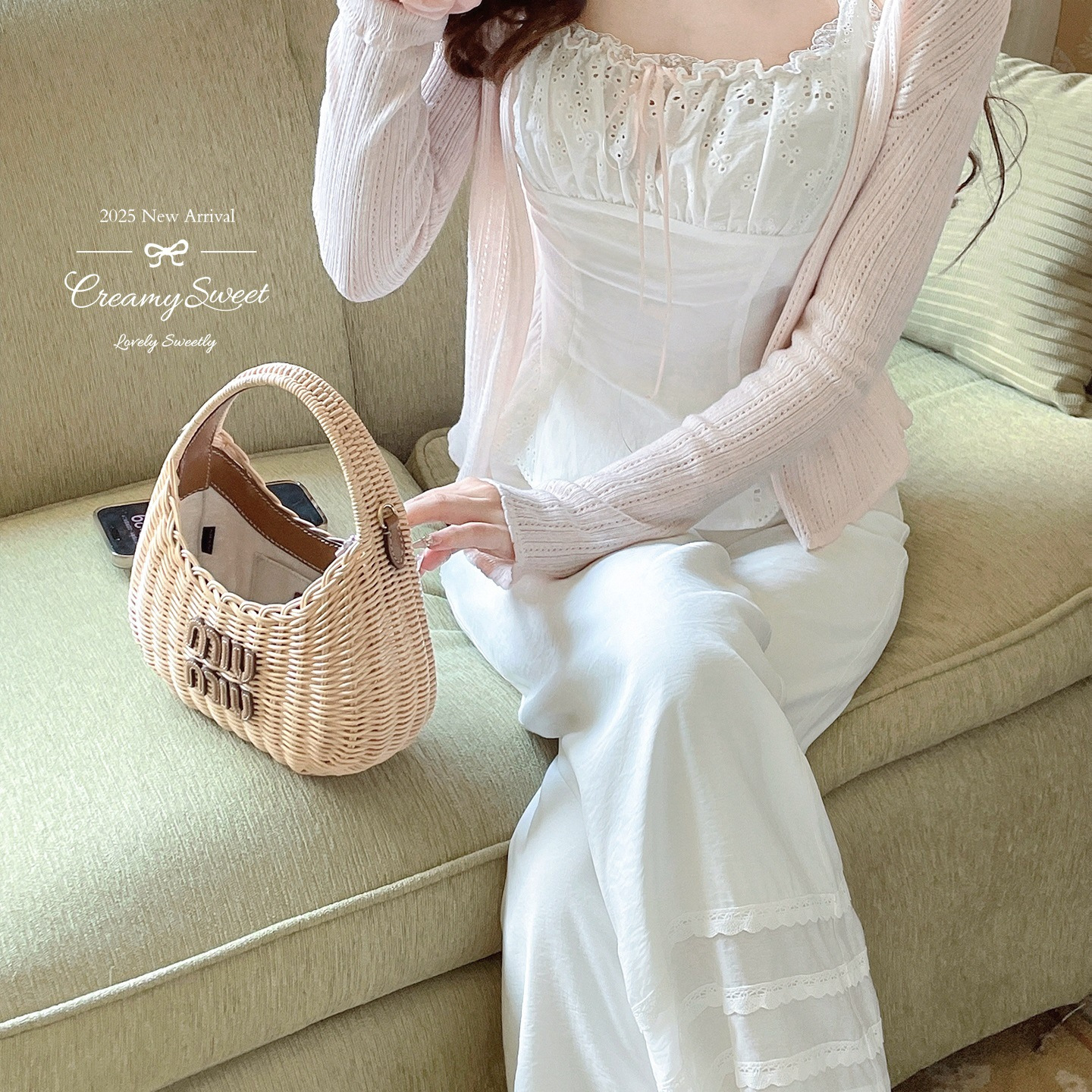 CreamySweet water-colored lily of the valley cotton lace halter top, women's lace lace wide-leg pants, long pants for summer Application Scenario