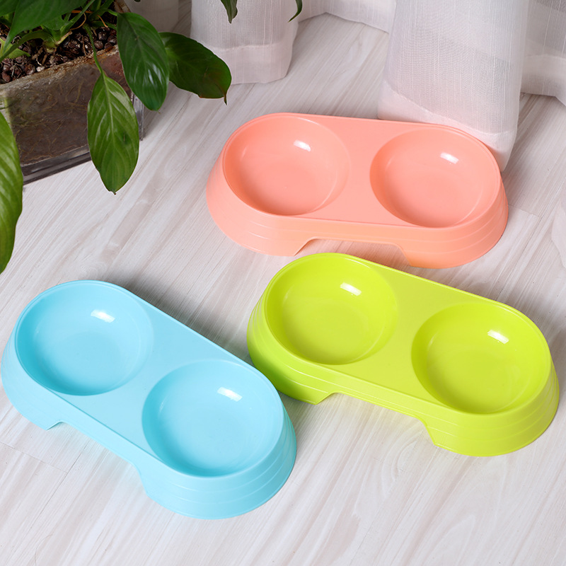 Large-capacity double-bowl pet dog food bowl, multi-color anti-tipping dog bowl, suitable for both cats and dogs, slow food ABS dog utensils details Picture