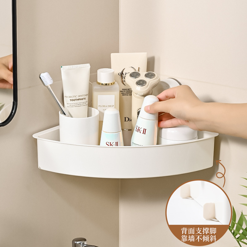 Simple and non-drilling wall-mounted rack, bathroom, kitchen corner, cross-border wholesale triangular storage rack, suction cup type sanitary