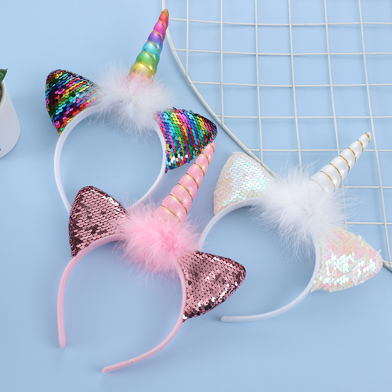 发箍 独角兽发光发箍新款儿童派对头箍公主亮片头饰 义乌批发欧美