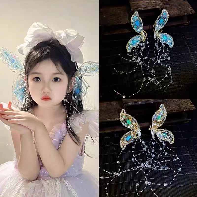 Hani Makeup Princess Headdress Fairy Crystal Butterfly Hairpin Adult Children Mermaid Ears Photo Studio Specification drawing