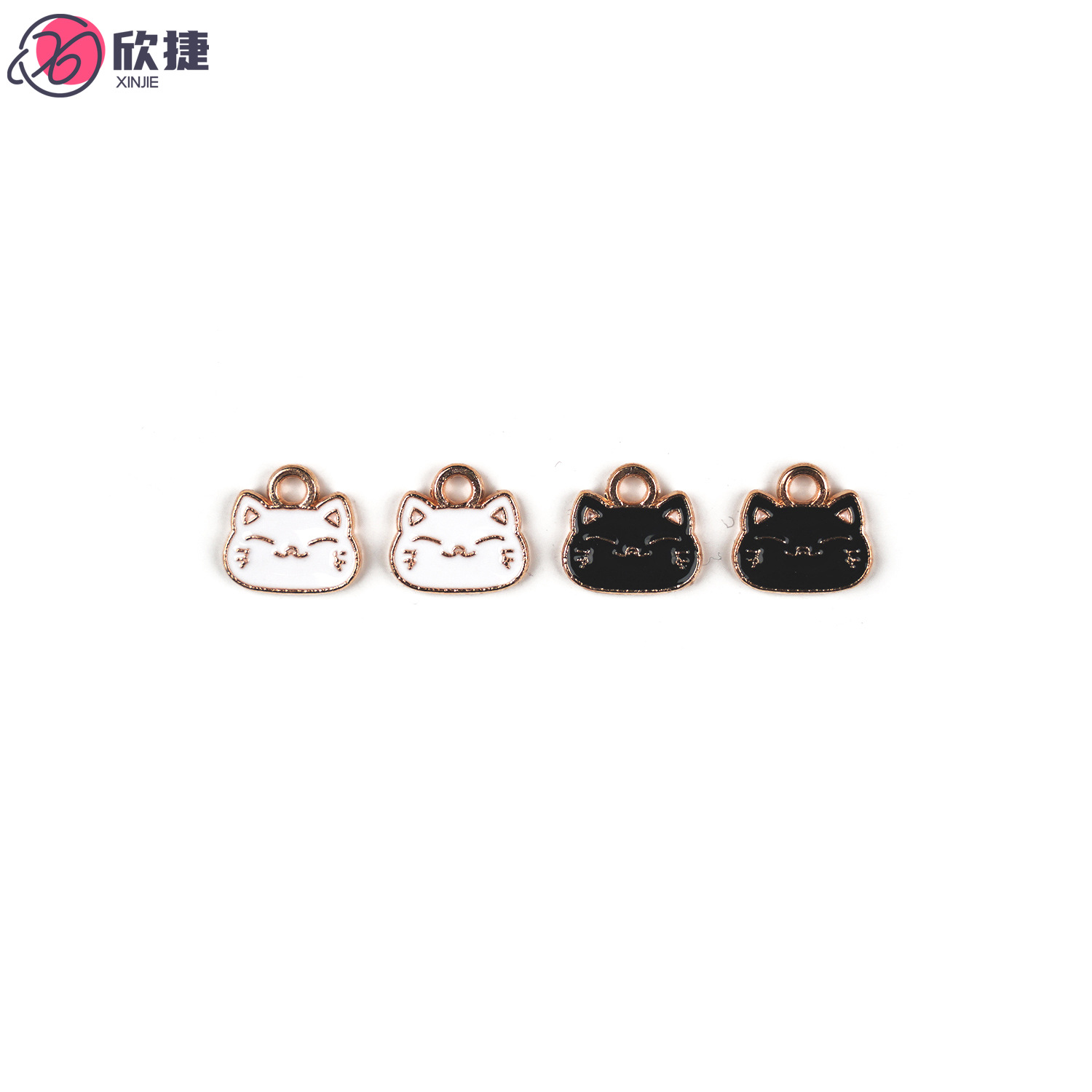 可爱黑白迷你猫咪 diy合金饰品配件跨境卡通发饰钥匙扣挂件吊坠