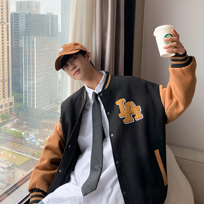 Baseball jacket, men's spring and autumn coat, trendy brand loose men's coat, embroidered A-line large size jacket, men's ins couple class uniform