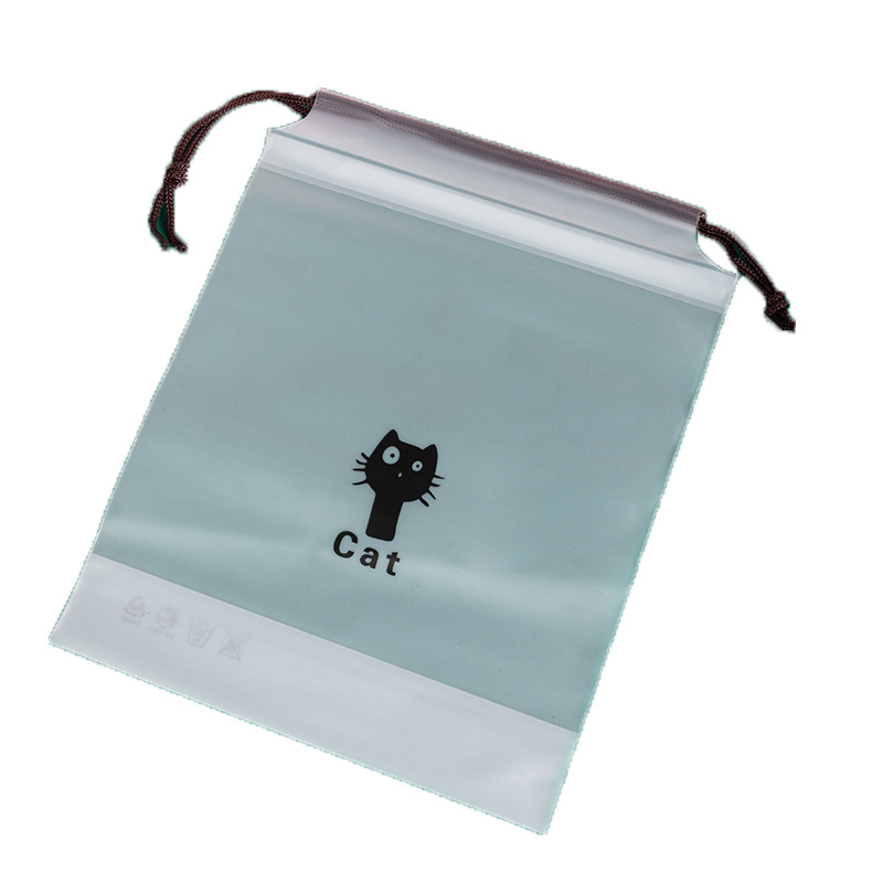 Kitten Drawstring Pocket Holiday Gift Bag Cute Cartoon Printed Travel Bag Translucent Frosted Bag Item Picture