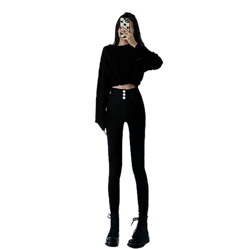 Black leggings for women wholesale, magic pants for outerwear, high-waisted elastic slimming, small feet, pencil tight black pants for autumn and winter details Picture