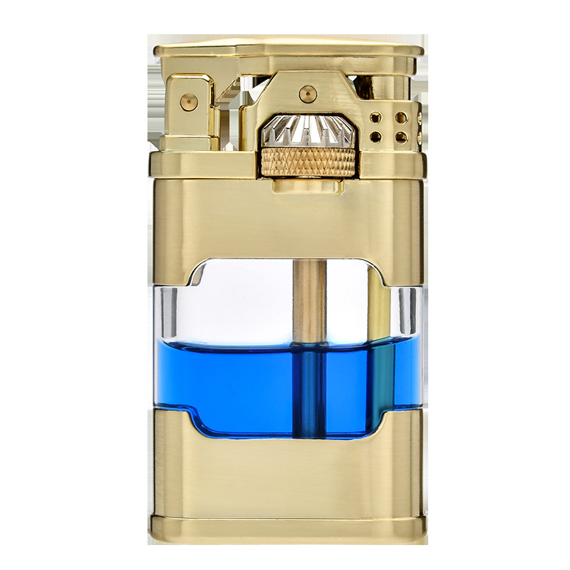 首领透明油仓煤油打火机机械复古齿轮联动男士礼品摇臂弹射火机白底实物图