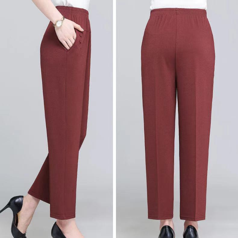 For middle-aged and elderly people in summer, there are thin, elastic, tight-waisted straight-leg pants that can be worn as outerwear, high-waisted mom pants, and casual pants Specification image