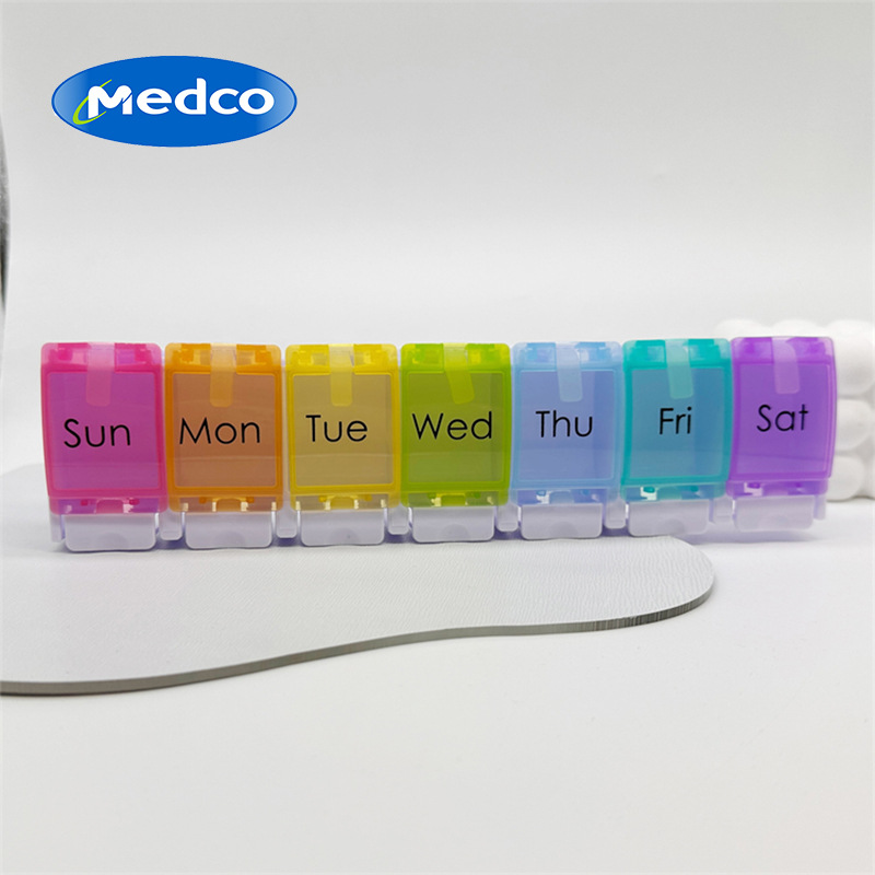 跨境专供一周药盒药品分类收纳盒早中晚按压式药盒便携式医药箱