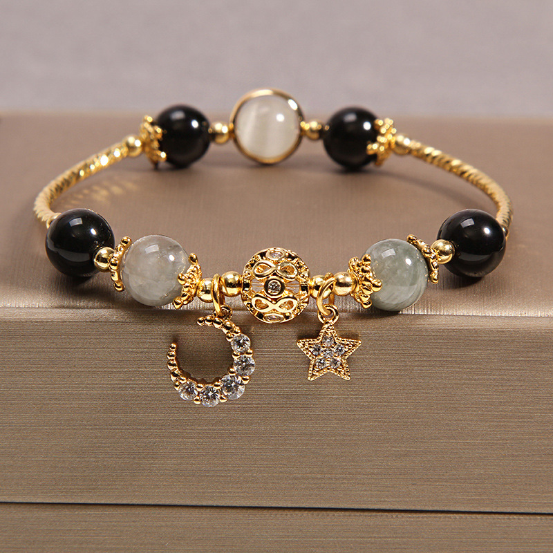 Natural moonstone crystal bracelet for women, strawberry crystal star and moon love bracelet, Instagram niche design details Picture