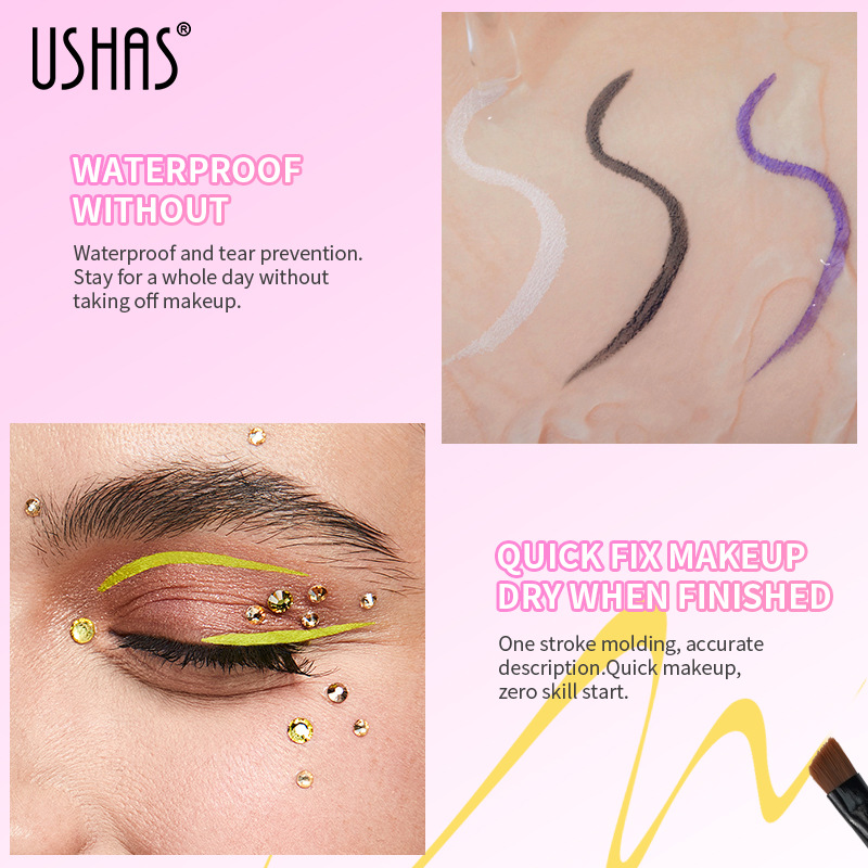 USHAS cross-border in-stock bestsellers: 6-color eyeliner cream, ultra-fine eyeliner brush, Eyebrow dye, eye makeup, and eyeshadow cream details Picture
