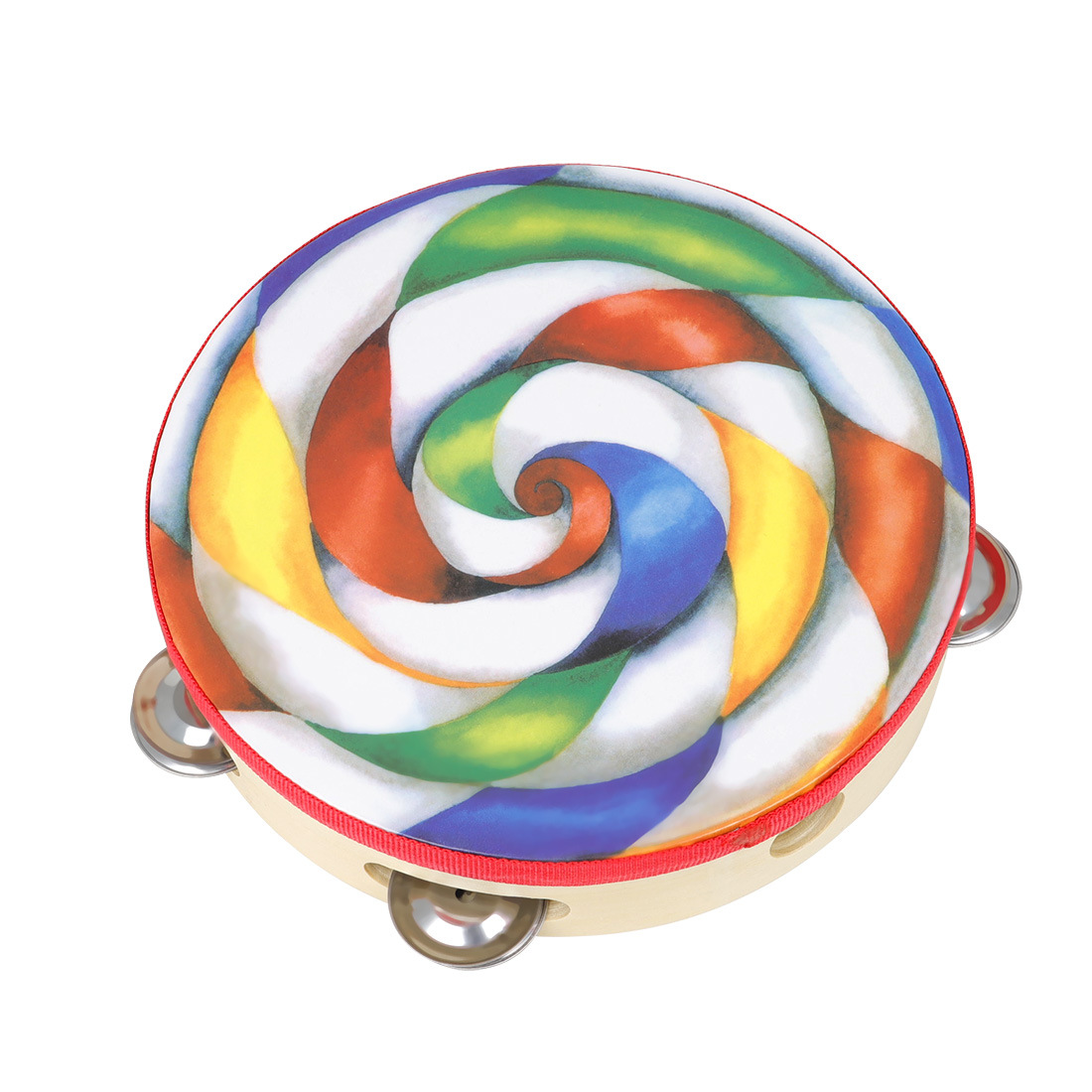 8-inch single-row hand-cranked tambourine sticks, candy drums, children's hand drums, kindergarten Musical Instruments, wooden hand percussion drums, 6 sets Item Picture