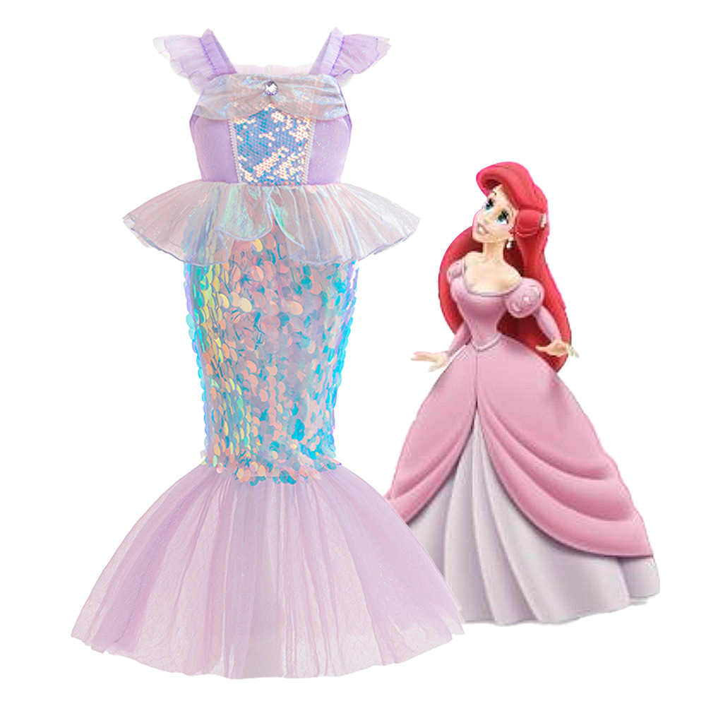 美人鱼爱丽儿公主裙人鱼姬鱼尾连衣裙儿童亮片礼服COS派对表演服