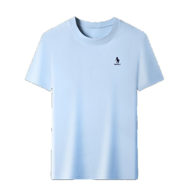 100% cotton solid color embroidered men's T-shirt 2025 Summer new style round neck breathable and sweat-absorbing thin short-sleeved men's hair service Item Picture