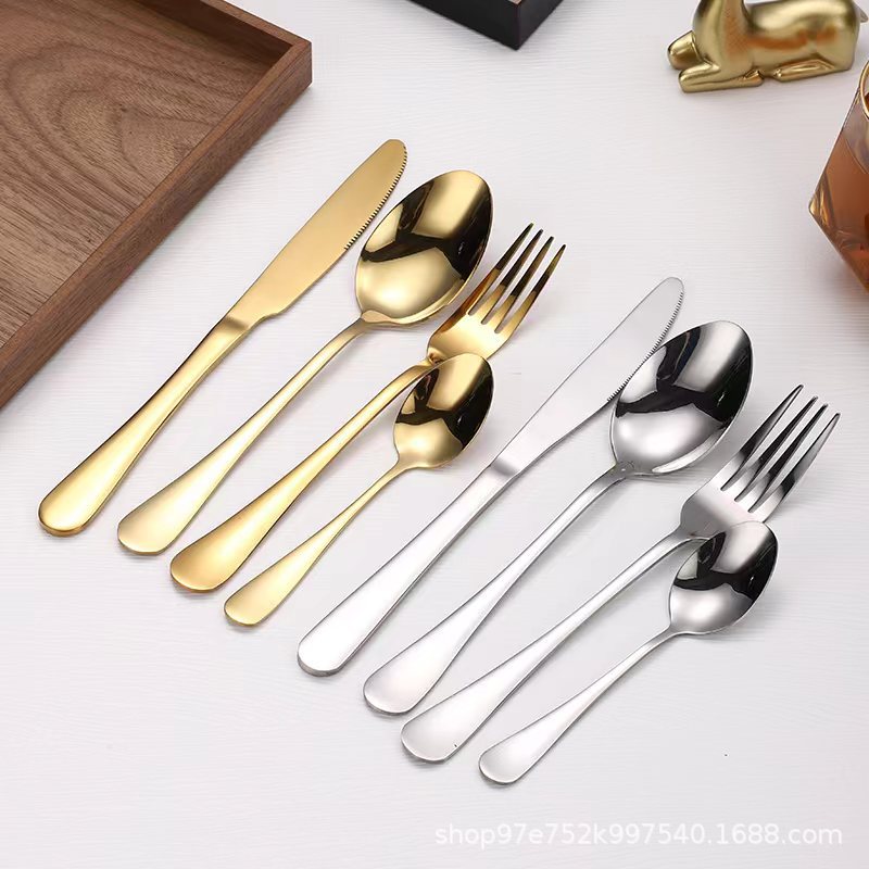 Amazon Stainless Steel Western Hotel Steak Knife, Fork And Spoon Gift Box Set Gold Outdoor 6 People 24 Sets Specification drawing