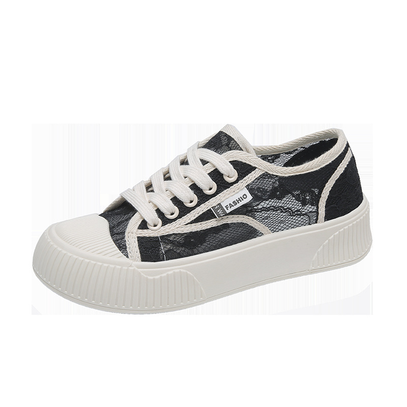 2024 summer Korean version of the network red little white shoes female ins fashion casual lace thick soled through net shoes female J-9902 Item Picture