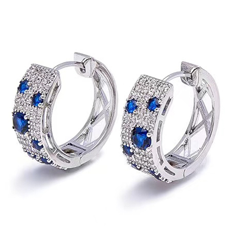 Wholesale of 2023 cross-border blue and white diamond high-end earring women's micro studded with zircon, unique and fashionable earrings details Picture
