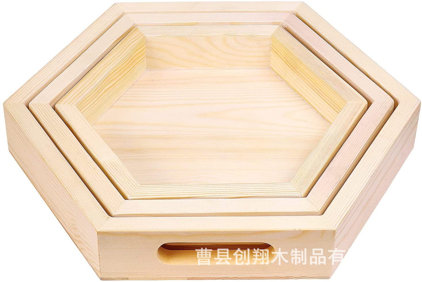 日式果盘松木创意六边形坚果点心托盘木质六角托盘木制家用餐盘详情图3