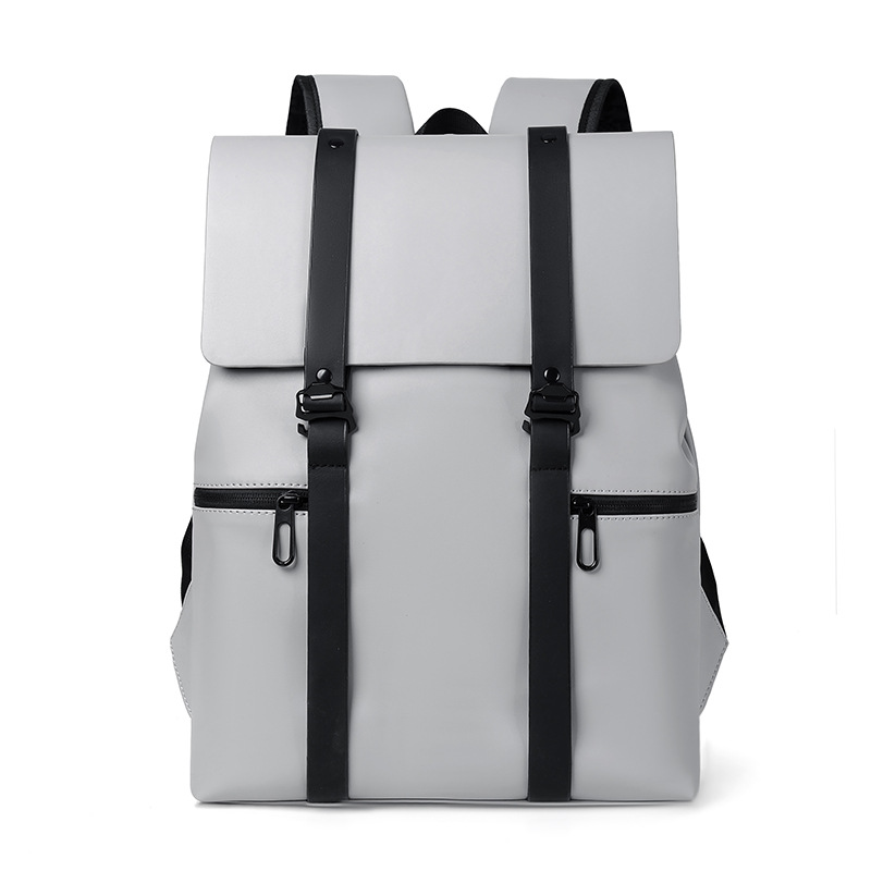 This simple and trendy double-shoulder computer bag for both men and women is fashionable and versatile. It has a large capacity and is a niche backpack with a PU waterproof leather film Item Picture