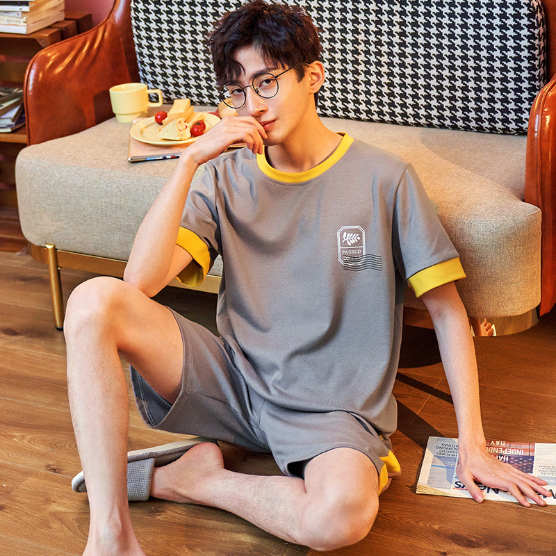 夏季新款男士睡衣家居服五分袖短裤纯棉舒适睡衣男日系居家外穿