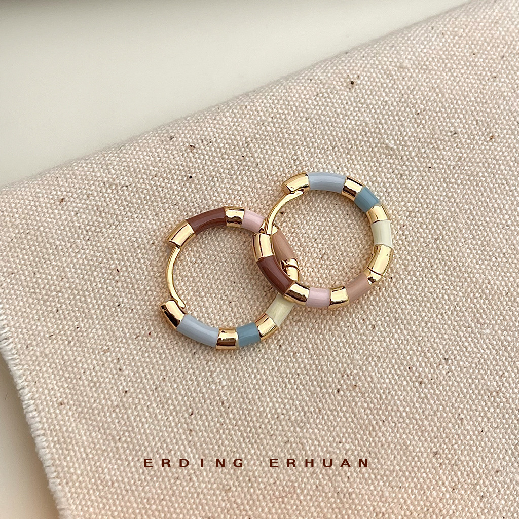 Spring series seven-color enamel drop glaze round geometric plating 14K simple and sweet earring factory earrings new accessory