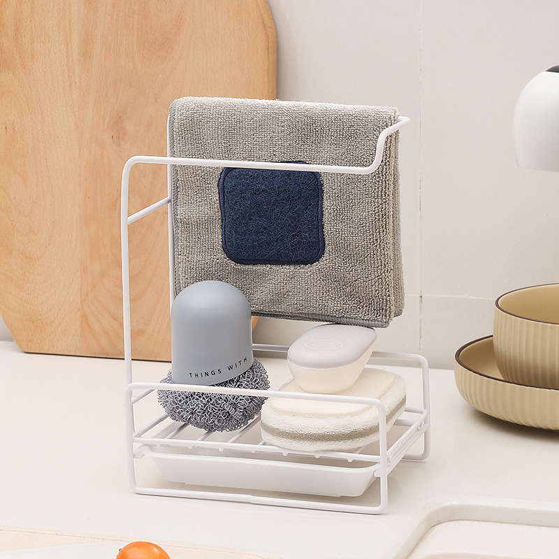 跨境新款海绵抹布架台面免打孔多用途沥水架抹布架厨房收纳架