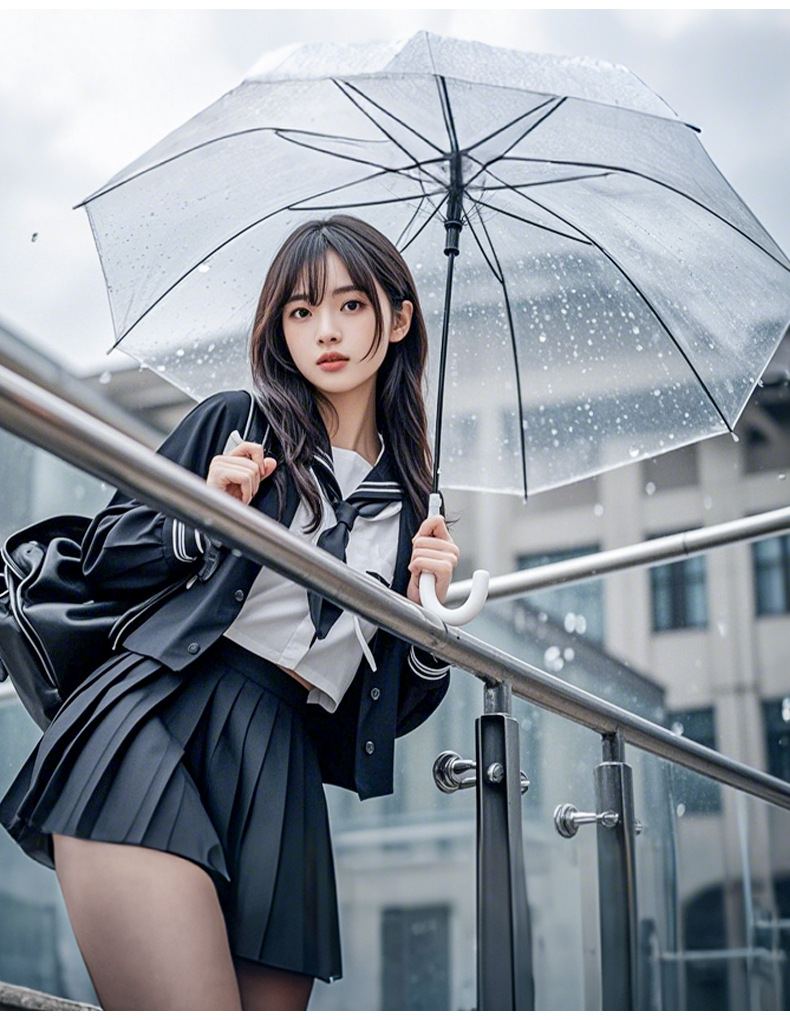 16骨透明雨伞长柄大号双人女白色网红雨伞自动结实加大折叠纯色伞详情5