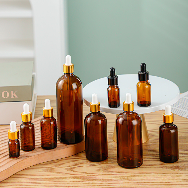Original manufacturer's tea-colored essential oil bottle, glass dropper bottle, essence serum bottle, travel portable cosmetic portioning bottle details Picture