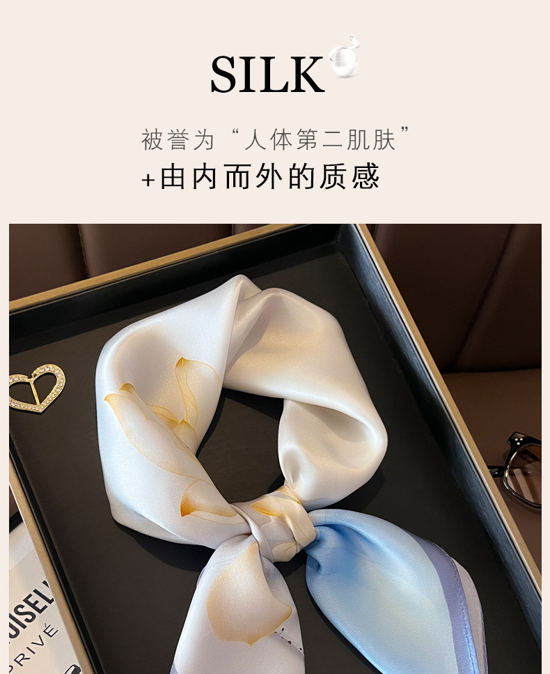 2024新款淡雅荷花桑蚕丝丝巾女真丝围巾杭州丝绸70方巾送妈妈长辈详情1