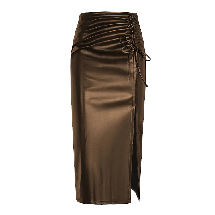 Cross-border foreign trade leather skirt 2024 new bag hip one-step skirt fashion repair sexy split leather skirt PU leather Specification drawing