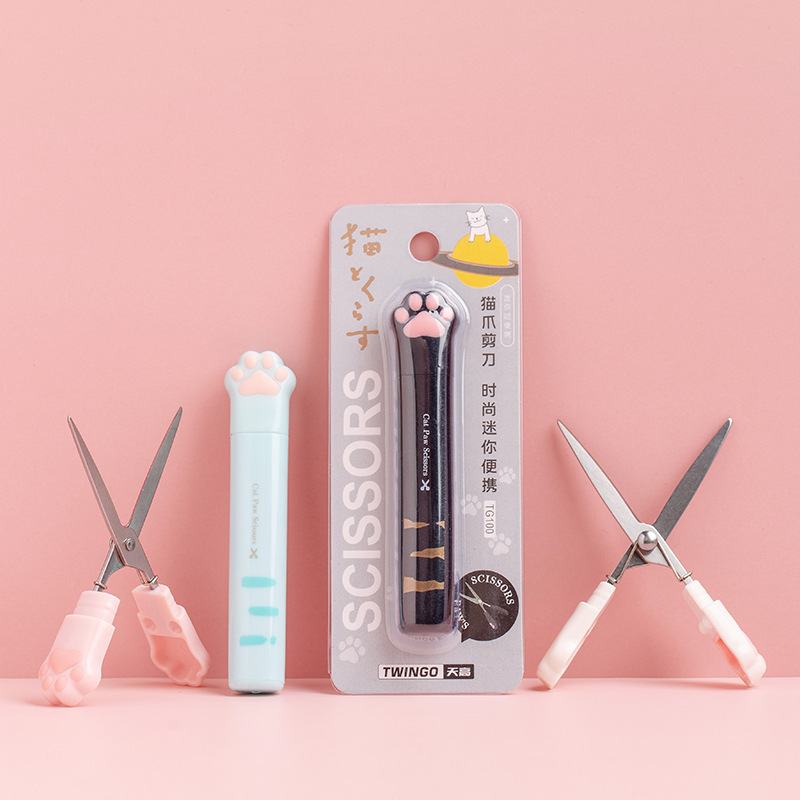 Tian Gao Factory wholesals cat paw scissors, portable small scissors, mini pen-shaped scissors, hand journals, and multi-functional office scissors details Picture