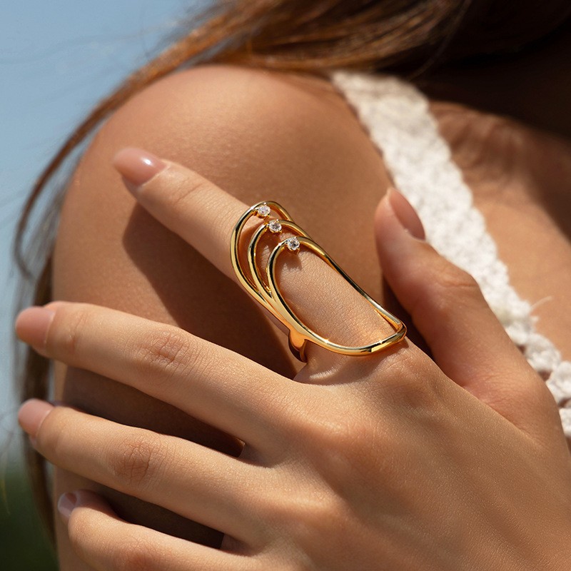 nan multi-layer diamond ring 18K copper plated with real gold, European and American ins simple and cold style gold index finger ring, cross-border hot sale