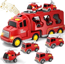 跨境爆款灯光音乐运输车惯性工程车货柜小车儿童玩具消防车亚马逊