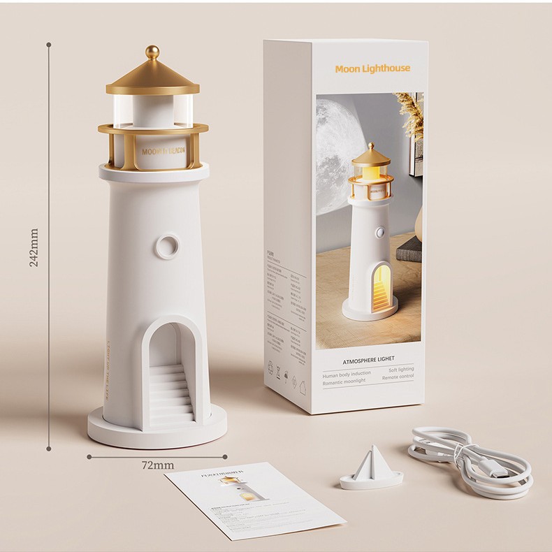 Amazon Cross-border Moonlight Lighthouse projection Lamp Atmosphere Bedroom bedside companion night light Desktop Creative high-end decoration Specification image