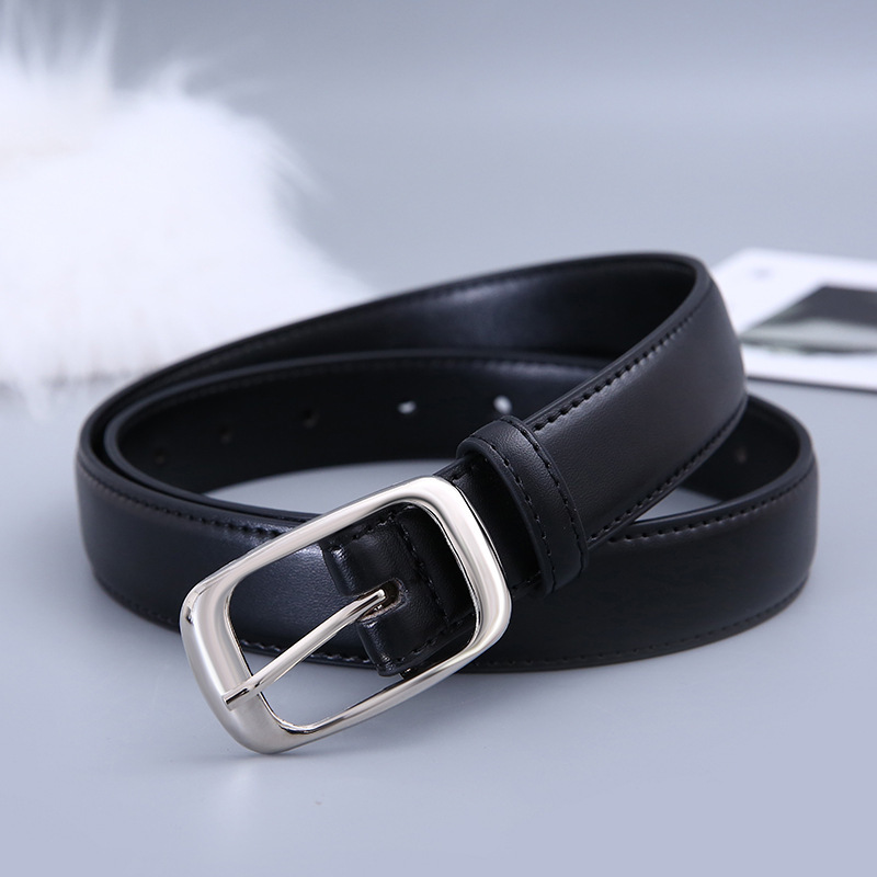 2024 New women's belt, new silver-buckle versatile denim belt, women's high-end look, brown design style belt