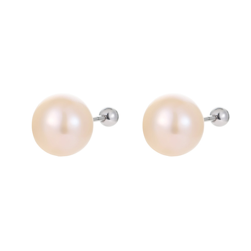 榕树下S999银螺丝拧扣天然珍珠耳钉女2025新款简约气质养耳洞耳饰白底实物图