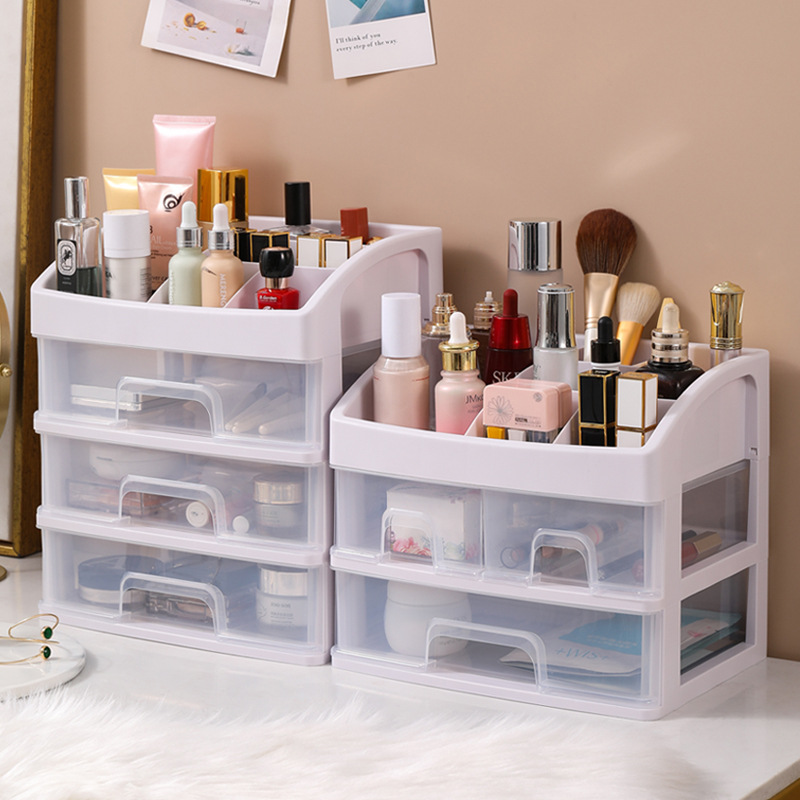 化妆品桌面收纳盒 多层抽屉式家用防尘收纳盒 简约透明整理置物架