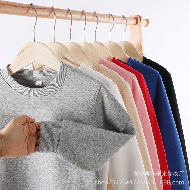 Autumn Huamen round-neck children's hoodie solid color versatile Korean-style men's and girls' top base pullover wholesale Specification image