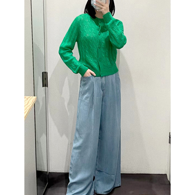 2023 Spring And Summer New Casual Version Of High-Waisted Wide-Leg Jeans Small Fresh Light Blue Women's Lean Pants Specification drawing